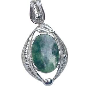 Vintage Jade Pendant Signed Sorrento - Sterling Silver